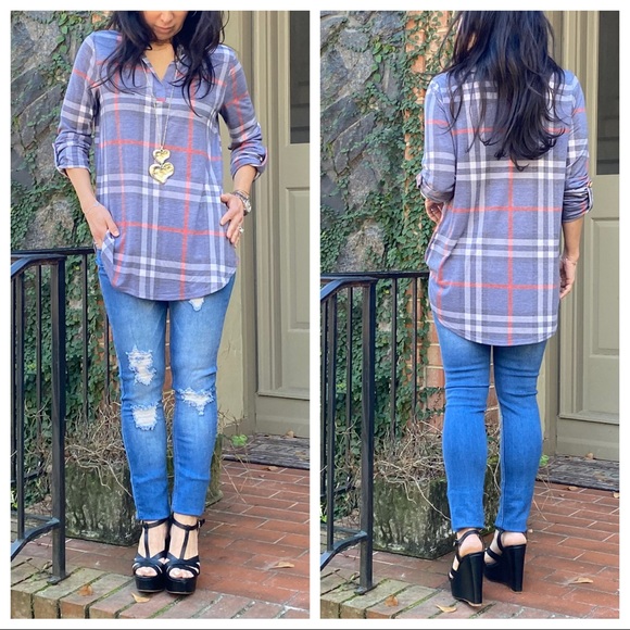 Mandarin Collar Paid tunic top - Picture 8 of 8